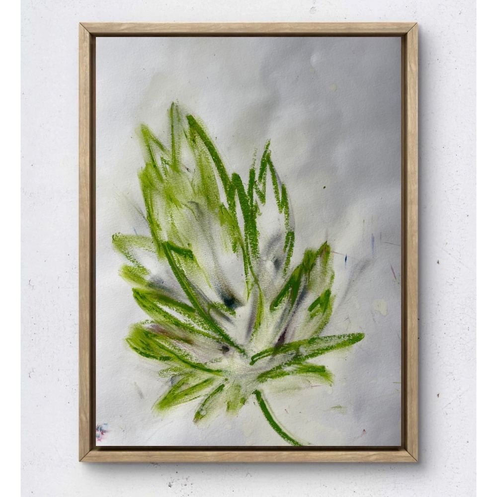 Original Green Leaf Sketch Impressionist Botanical Art 9x12 Mixed Media Drawing